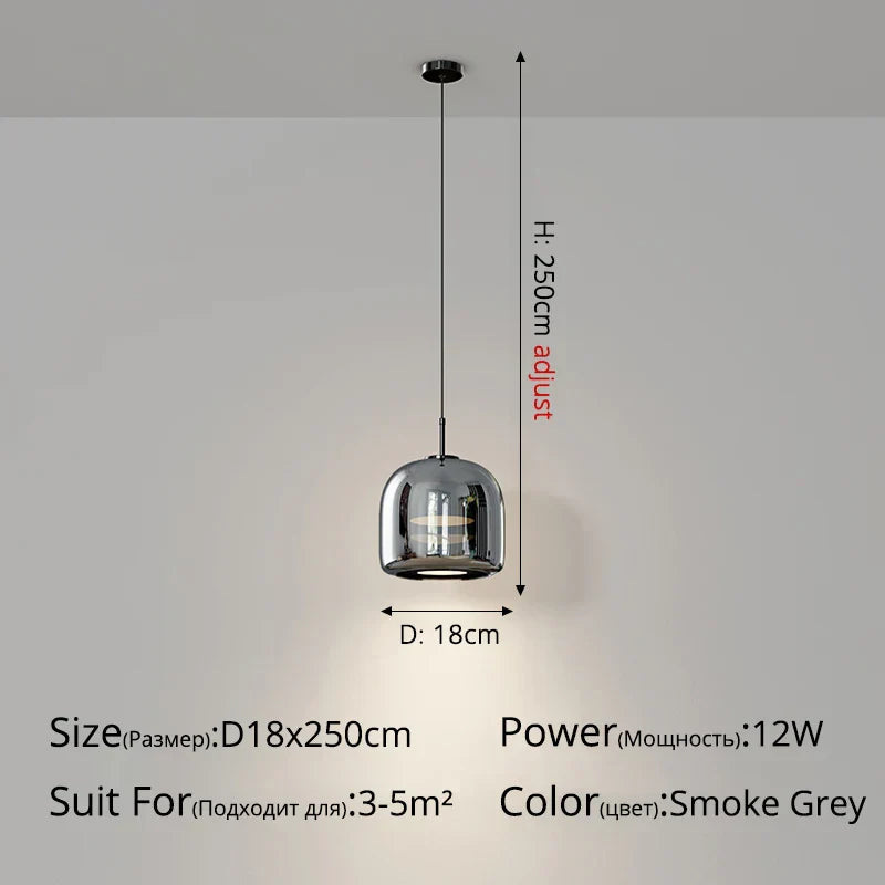 Nordic Glass Pendant Light LED Mini Copper for Bedroom, Living Room, Dining Table