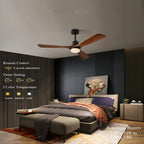 Retro Black Ceiling Fan with Light and Control for Home, Bedroom, Dining Room, Lounge