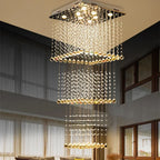 Teardrop Crystal Stairwell Chandelier | Luxury Long Stair Pendant Light