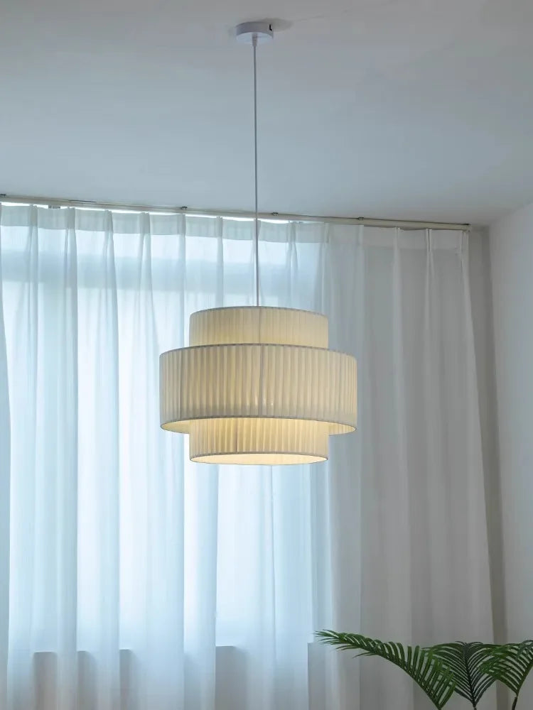 Minimalist White Fabric Pendant Lights Chandelier for Bedroom and Restaurant
