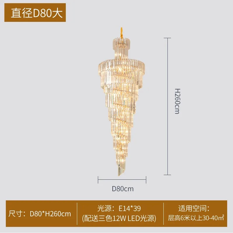 Crystal Spiral Chandelier | Elegant Long Pendant Light for Hotel Lobby & Sales Hall