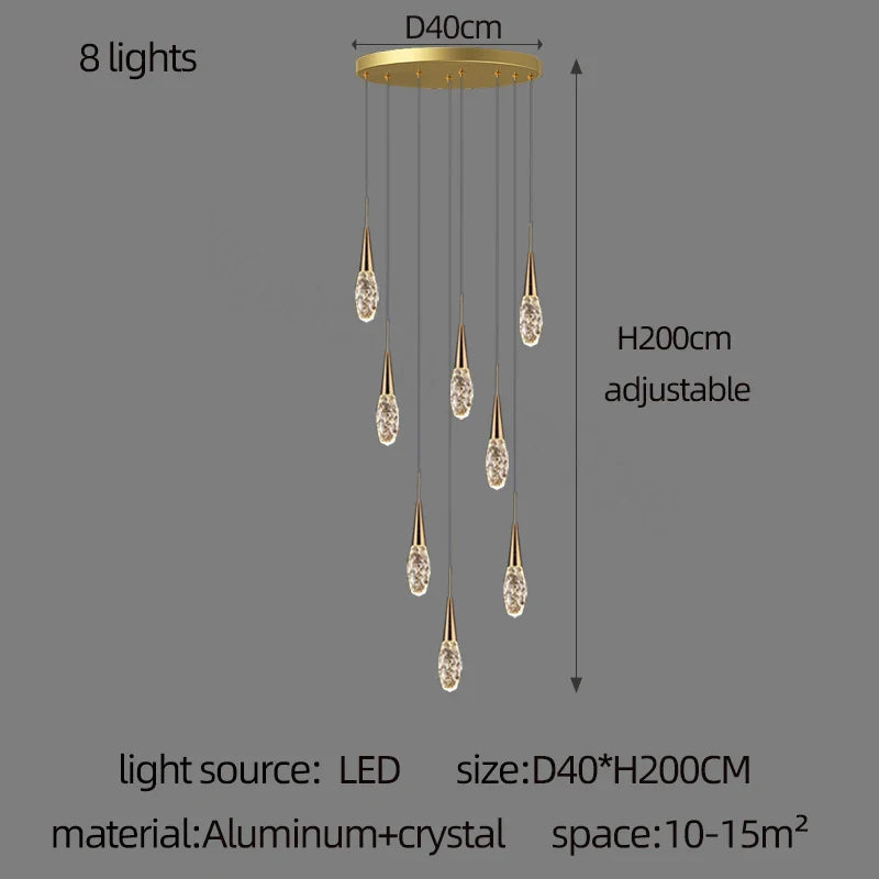 Crystal Penthouse Chandelier: Luxury Staircase Pendant Light for Modern Living Room & Loft