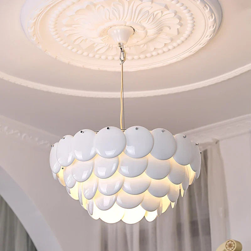 White Ceramic Chandelier: Danish Design Hanging Lamp for Home Decor & Dining