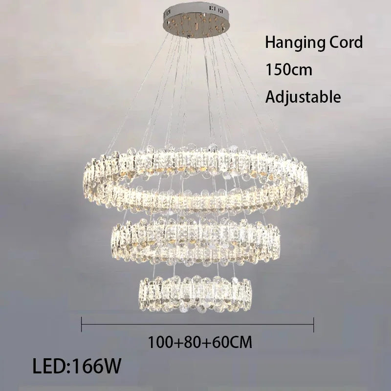 Crystal LED Ceiling Chandelier: Modern Dimmable Lighting Fixture for Stylish Home Decor
