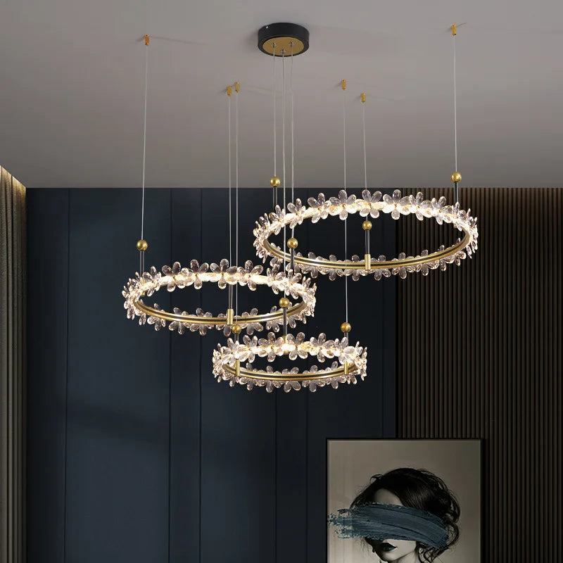Gold Crystal Ring Chandelier Pendant Light, Luxury Modern Design for Home Décor