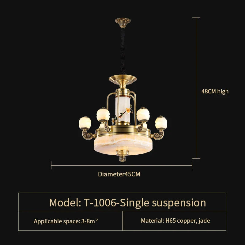 Luxury All Copper Jade Chandelier for Living Room Restaurant Villa Hall