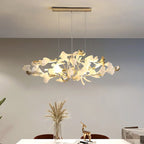 Gold Branches Chandelier with Porcelain Leaves Pendant Light - Luxury Living room Decor