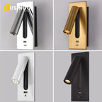 LED Wall Sconce Adjustable Reading Light for Hotel Bedroom, USB Charging