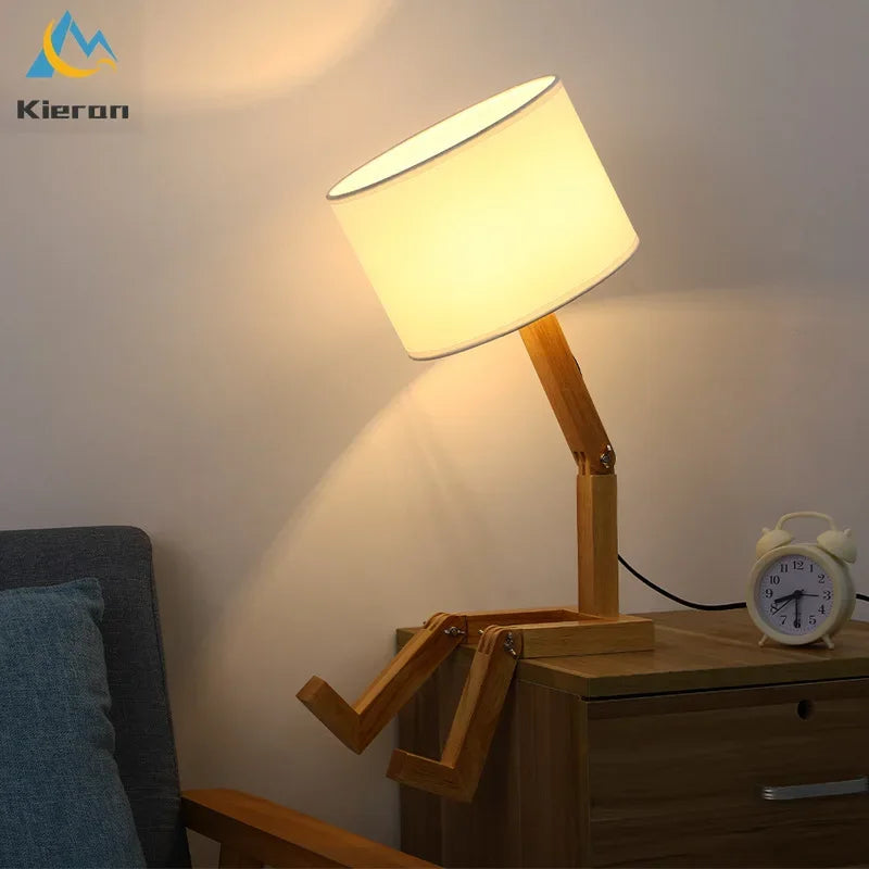 Solid Wood Doll LED Table Lamp for Bedroom Study Living Room