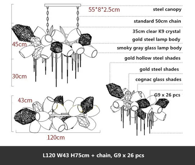 Modern Luxury Glass Chandelier for Duplex Stairs Living Room Art Metal Lighting