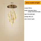 Gold Chrome Steel Crystal Pendant Lights with Dimmable LED for Villa Stair