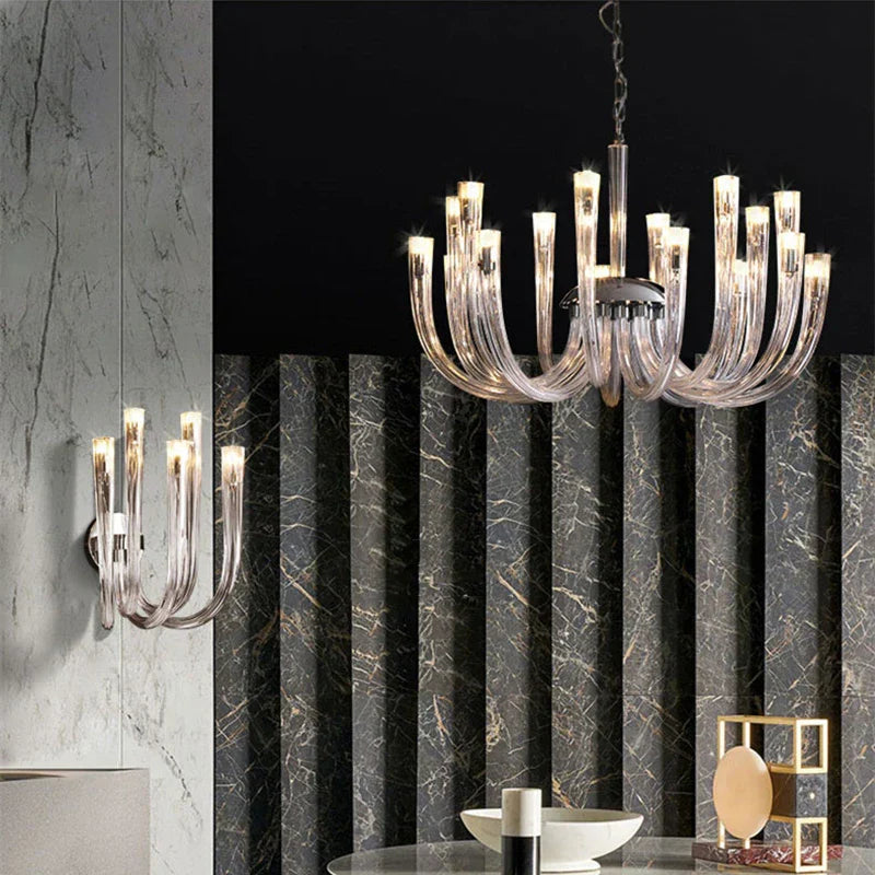 U Shaped Glass Ceiling Chandelier for Luxury Living Room, Villa Parlor, Kitchen - LED Hanging Lamp