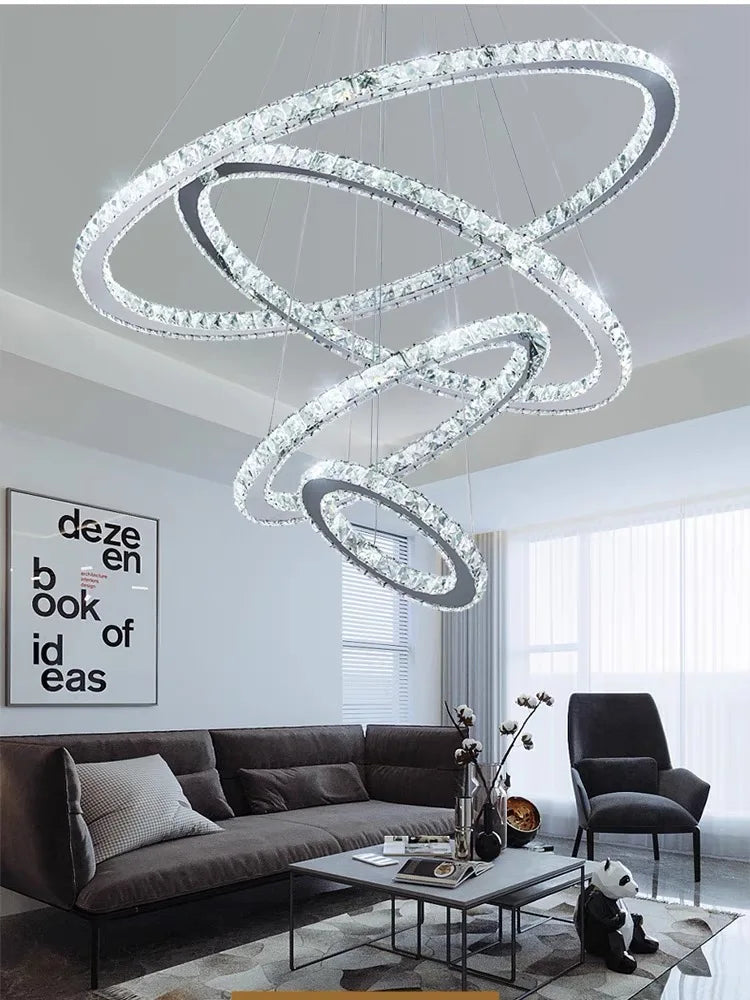 Crystal Rings Pendant Chandelier: Modern Ceiling Lamp for Living Room Decoration