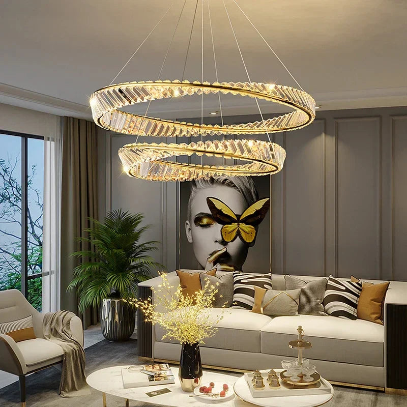 Luxury Gold LED Crystal Pendant Chandelier for Living & Dining Room Lighting