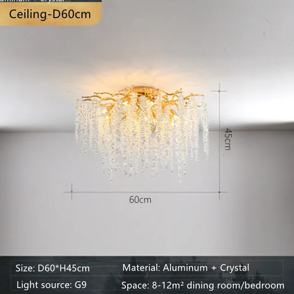 Crystal Branch Chandelier: Elegant French Style Ceiling Light for Living & Dining Room