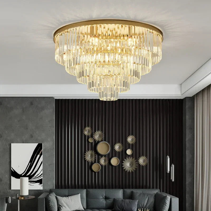 Black Gold Crystal Ceiling Chandelier: Modern LED Pendant Light for Luxe Living Spaces