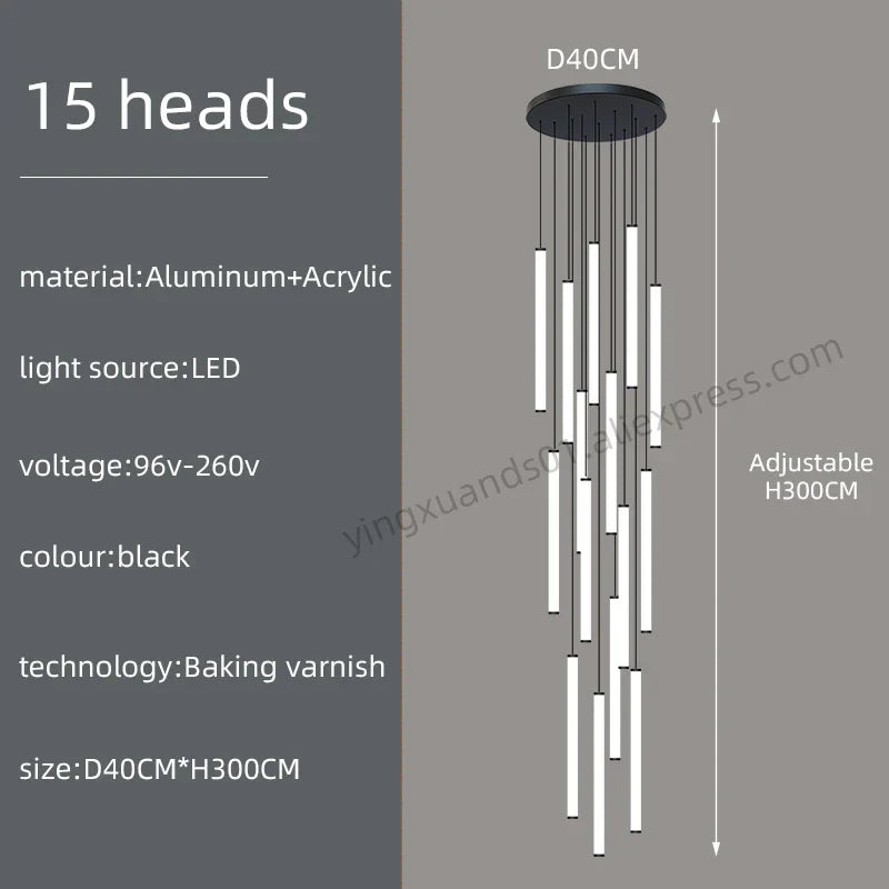 Loft Black Chandelier: Acrylic Villa Ceiling Lamp for Living Room & Staircase