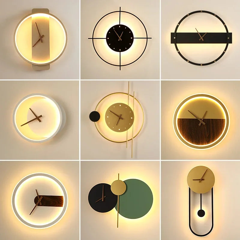 Nordic Wall Lamp Clock Modern Silent Bedroom Decor Lighting