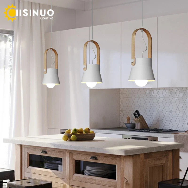 Nordic Wooden Pendant Light E27 Hanging Lamp for Interior Bedroom Kitchen Dining
