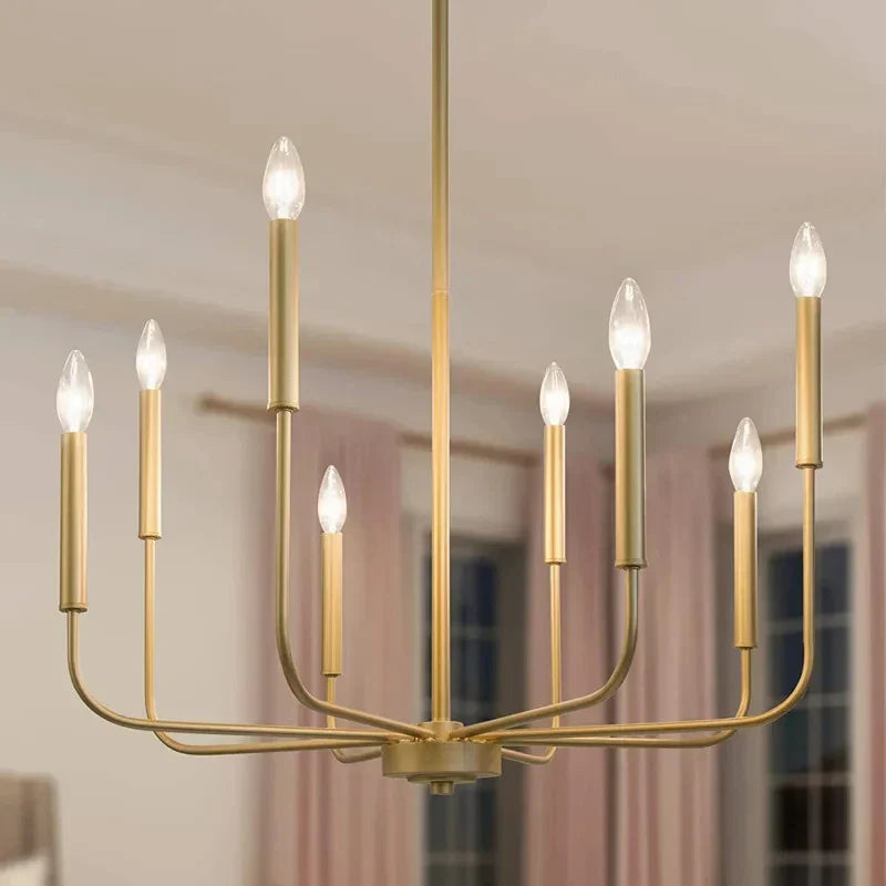 Modern Farmhouse 8-Light Brass & Black Candle Chandelier