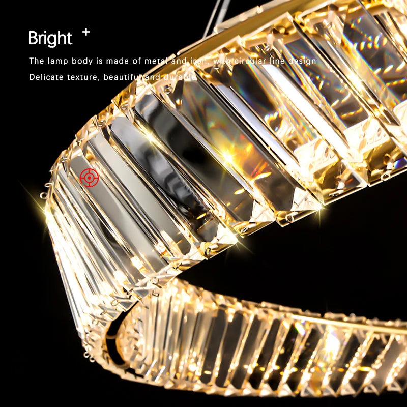 Gold Steel Rings Crystal Pendant Light