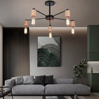Industrial Rod Iron Wood Sputnik Chandelier Ceiling Lamp LED E27 Home Lighting