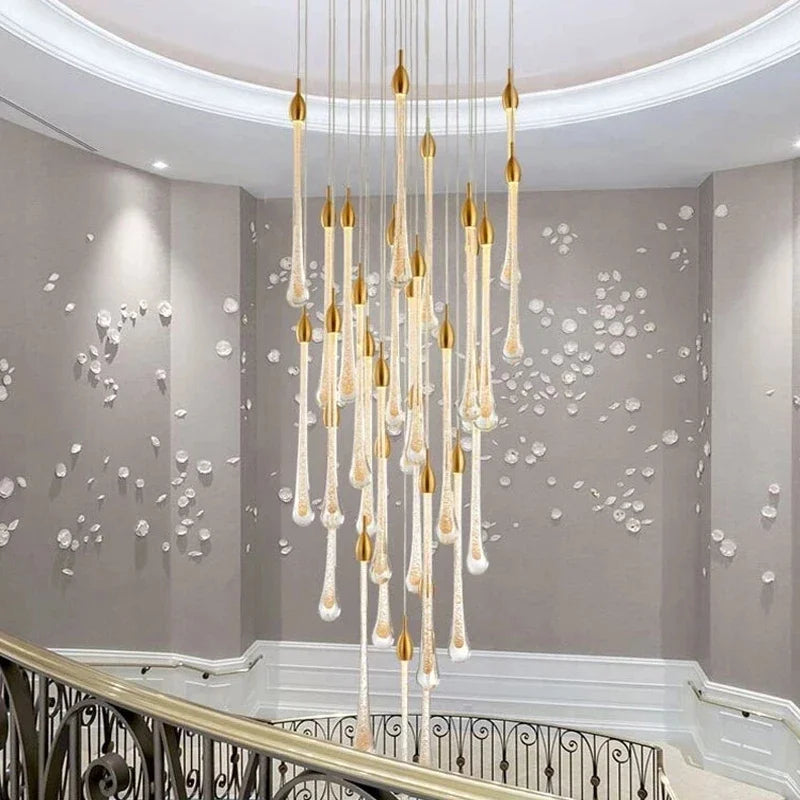 Modern Crystal LED Chandelier for Living Room Gold Stair Indoor Light Fixtures