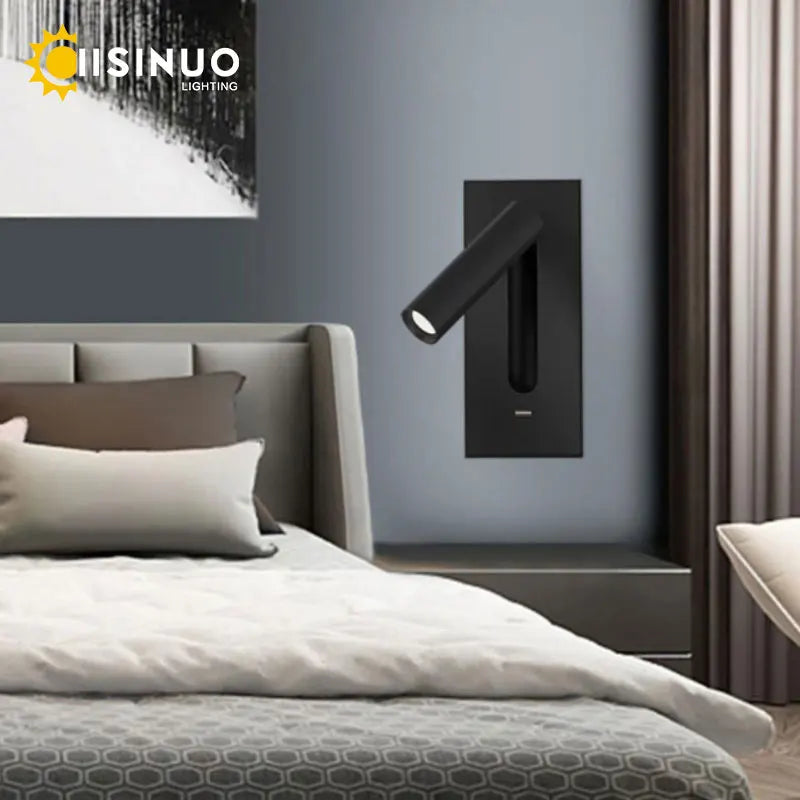 LED Wall Sconce Adjustable Reading Light for Hotel Bedroom, USB Charging