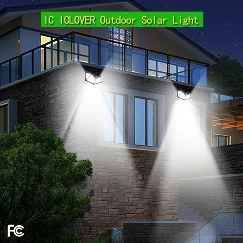 100LED Solar Powered Outdoor Wall Lamp with PIR Motion Sensor