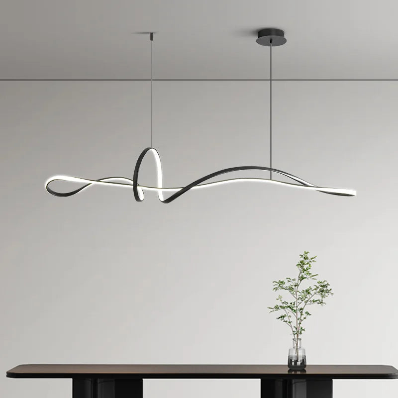Minimalist LED Chandelier for Dining Room with Long Strip Design