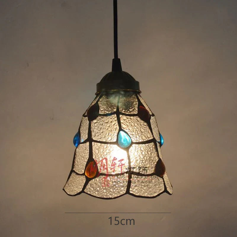 Stained Glass Pteris Pendant Light Chandelier for Dining Room and Bedroom