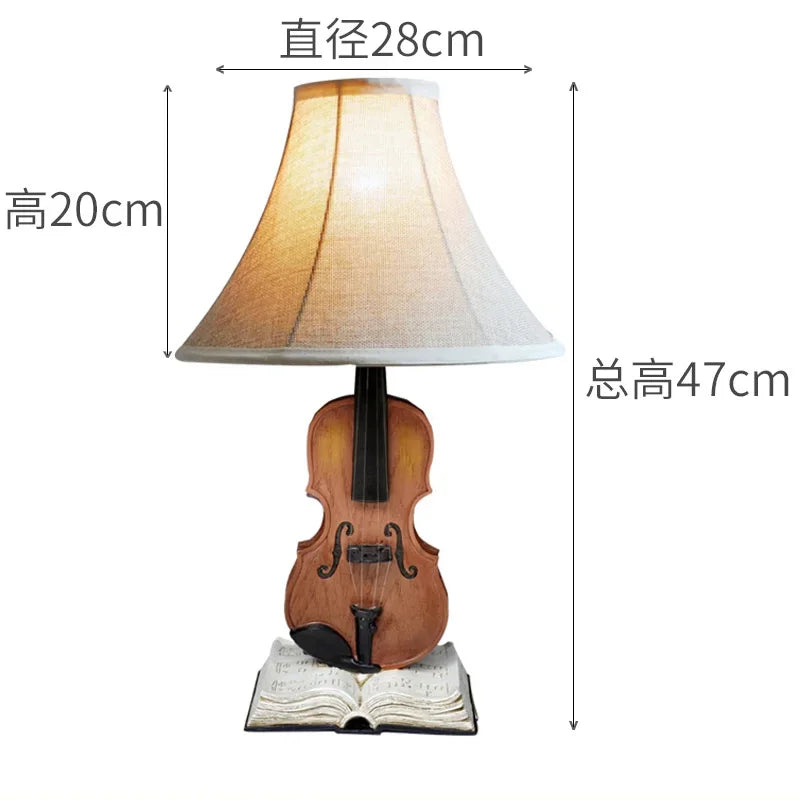 Kids Violin LED Table Lamp for Bedroom - Modern Fabric Stand Light