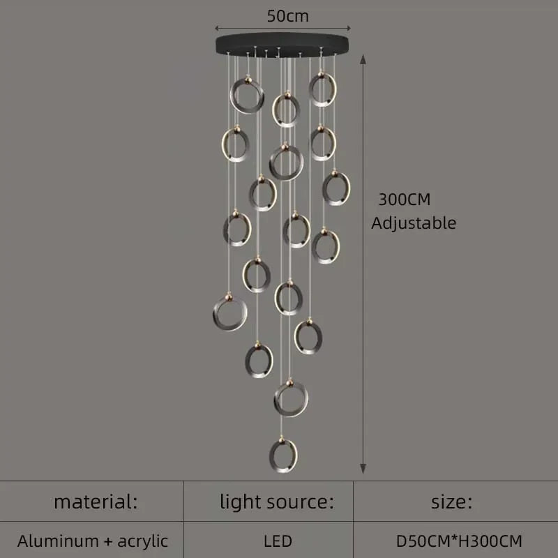 Aluminum LED Chandelier Crystal Round Hanging Lamps Luxury Staircase Lighting Fixtures