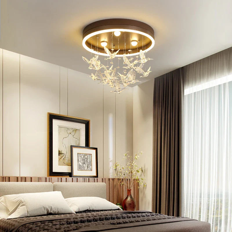 Minimalist LED Crystal Chandeliers for Bedroom Dining Study Living Children, Warm & Romantic