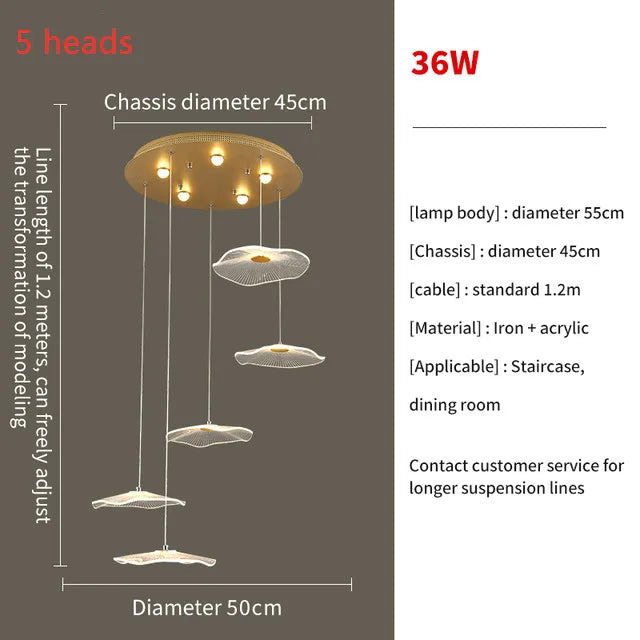 Lotus Leaf LED Pendant Chandelier for Staircase & Living Room Beauty