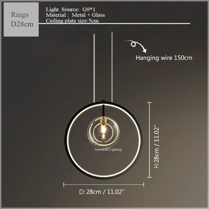 Glass Bubble LED Ceiling Chandelier for Home, Modern Ring Hanging Light Fixtures