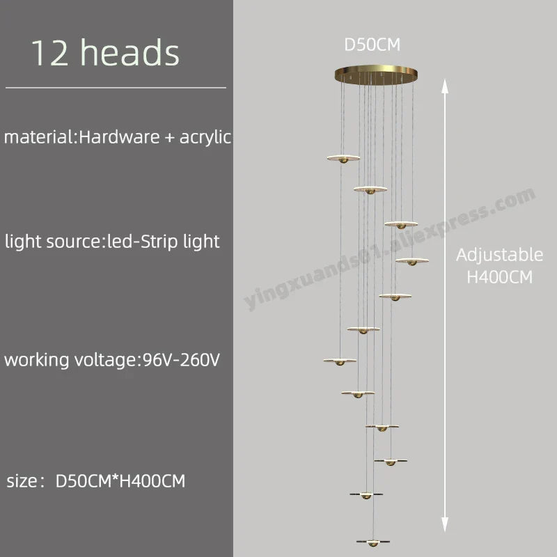 LED Chandelier for Revolving Staircase | Loft Villa Ceiling Hanging Lamp