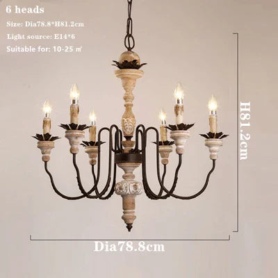 Retro Craft Solid Wood Heads Chandelier for Living Room Farmhouse Church Villa