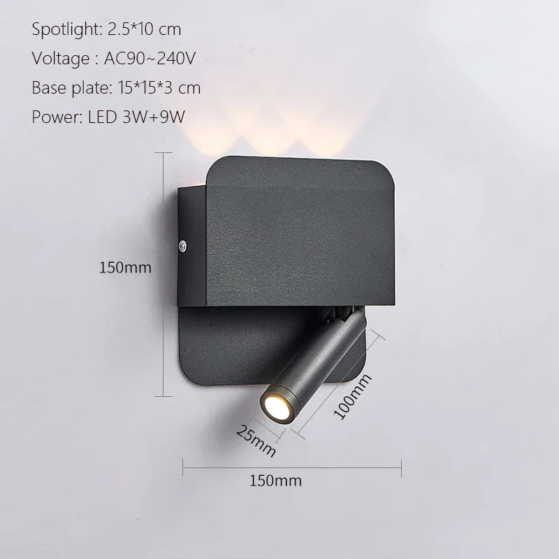 LED Wall Lamp USB Charging Bedroom Hotel Bedside Reading Sconce Switch