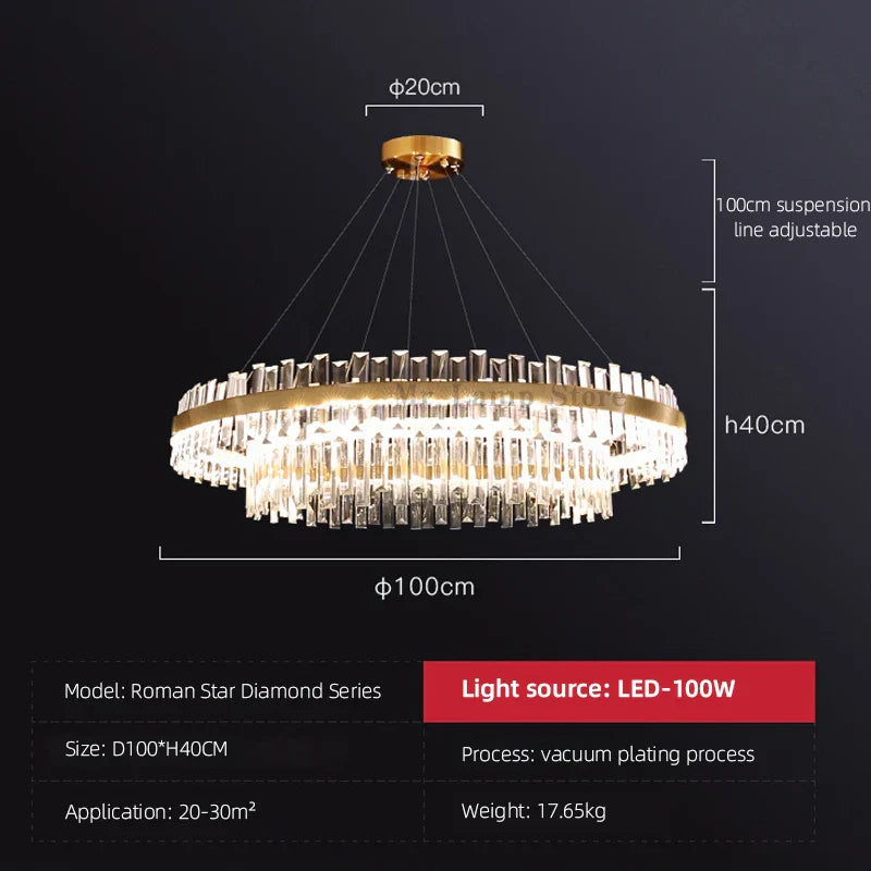 Ring Double-layer Crystal Chandelier for Living Room Dining Room Led Pendant