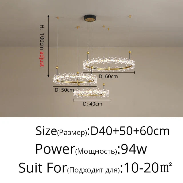 Gold Crystal Ring Chandelier Pendant Light, Luxury Modern Design for Home Décor