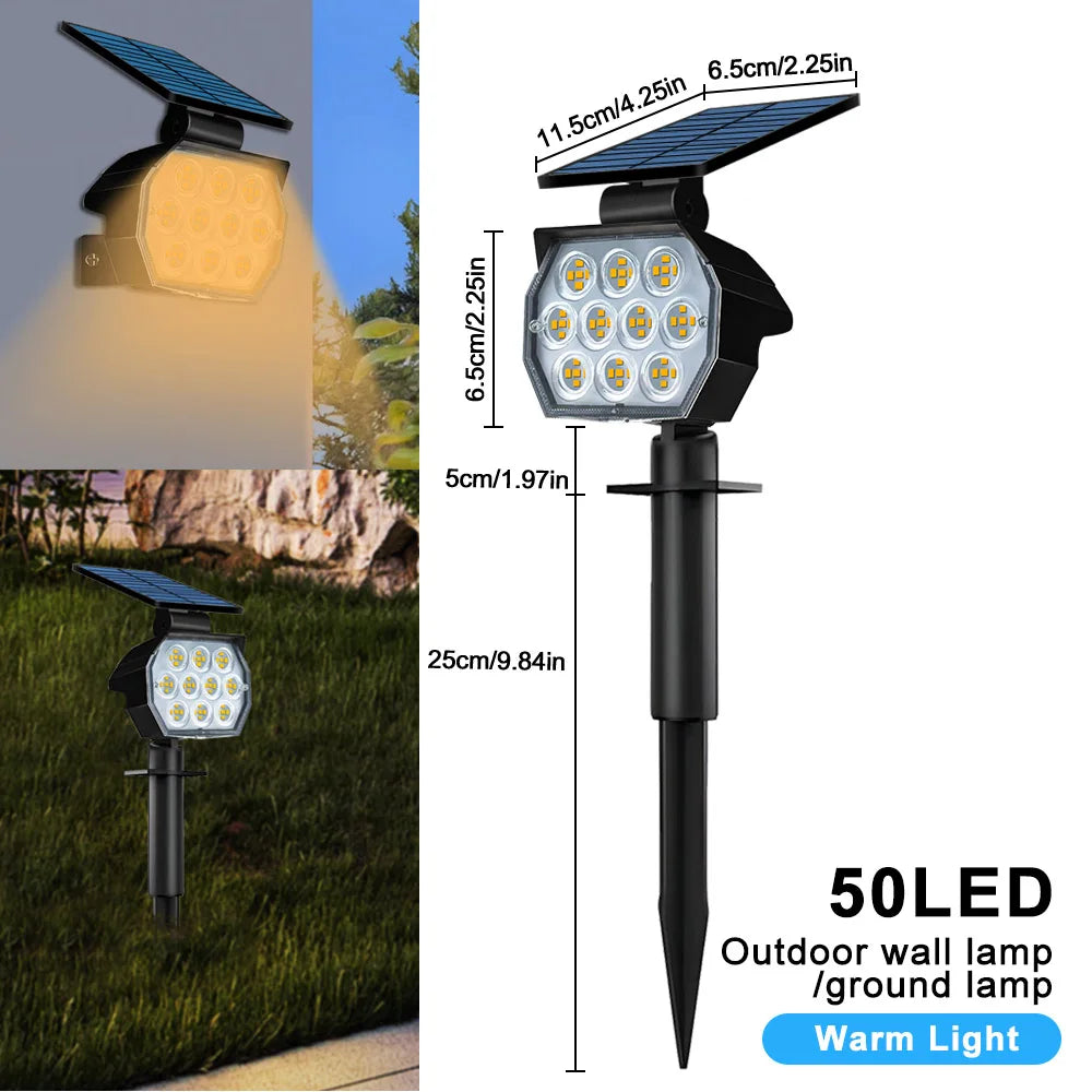 Solar Landscape Light: 50LED Outdoor Waterproof Garden Spotlight with 3 Color Modes
