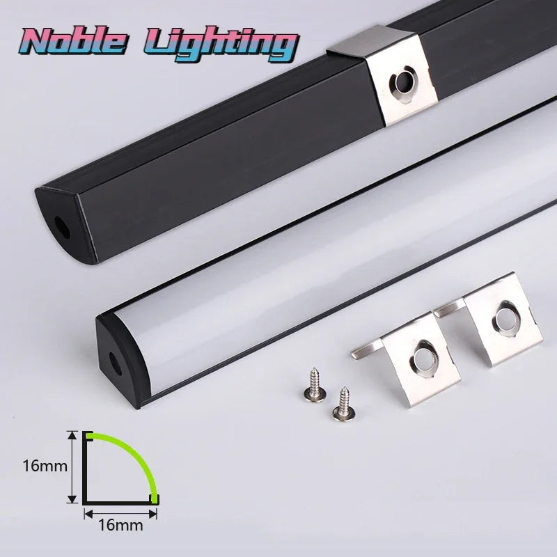V-Type Black Aluminum Profile with Milky Cover - LED Channel for Wall Decor