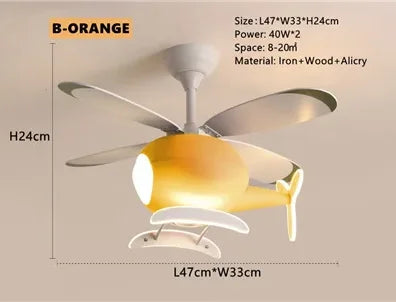 Helicopter Ceiling Fan Chandeliers: Nordic Creative Kids Room Decor Lamp