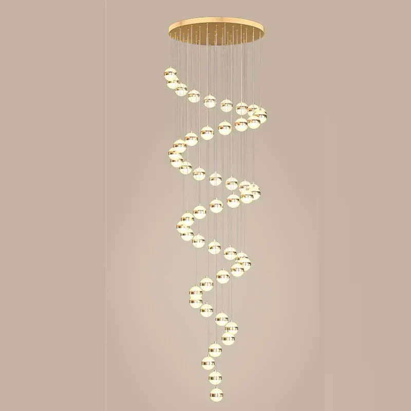 Round Ball Acrylic Chandelier Staircase LED Gold Lighting Fixtures