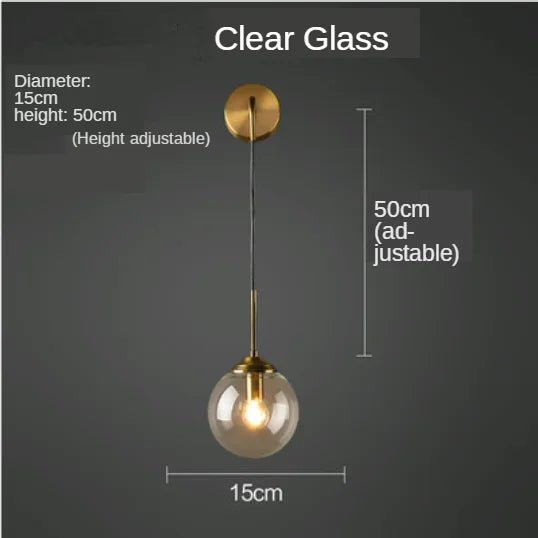 Golden Glass Ball Wall Sconce Light Fixture for Modern Living Room Decor
