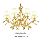 Gold Copper Chandelier with Fabric Shades & LED Lighting