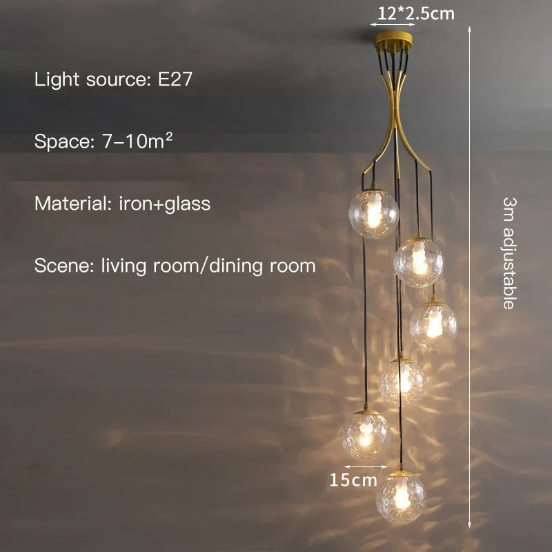 Glass Ball LED Chandelier, Modern Minimalist Loft Villa Staircase Decor