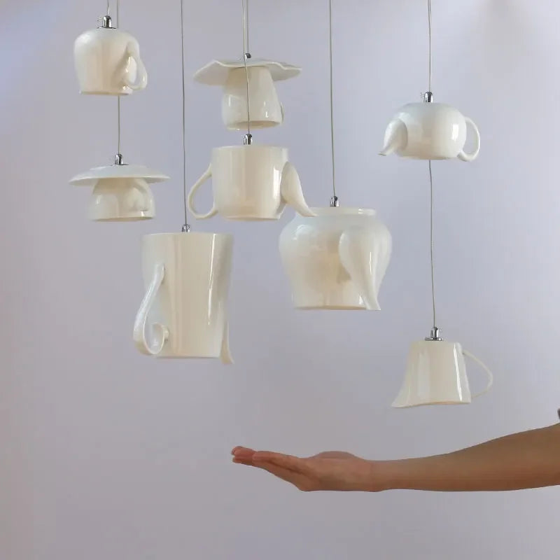 Ceramic LED Pendant Lights: Nordic Teapot Design for Modern Living and Kitchen.