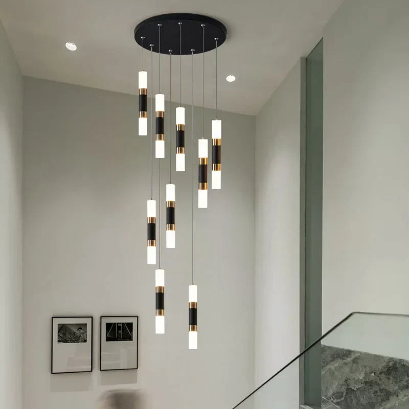 Crystal LED Chandelier: Luxury Stair Lighting Fixture for Staircase, Minimalist Indoor Hangings